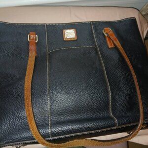 Dooney & Bourke Lexington Leather Shoulder Tote – Black with Brown Stitching